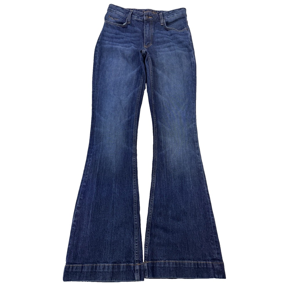 Kimes Ranch Jennifer Jeans Women 4/34 Blue Flared Bootcut Whisker Distress Denim